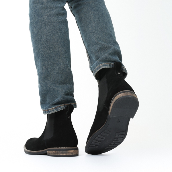 Men's Plain-Toe Suede Chelsea Boots - BLACK - 8